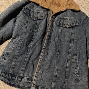 Denim Jacket with Brown Sherpa Collar